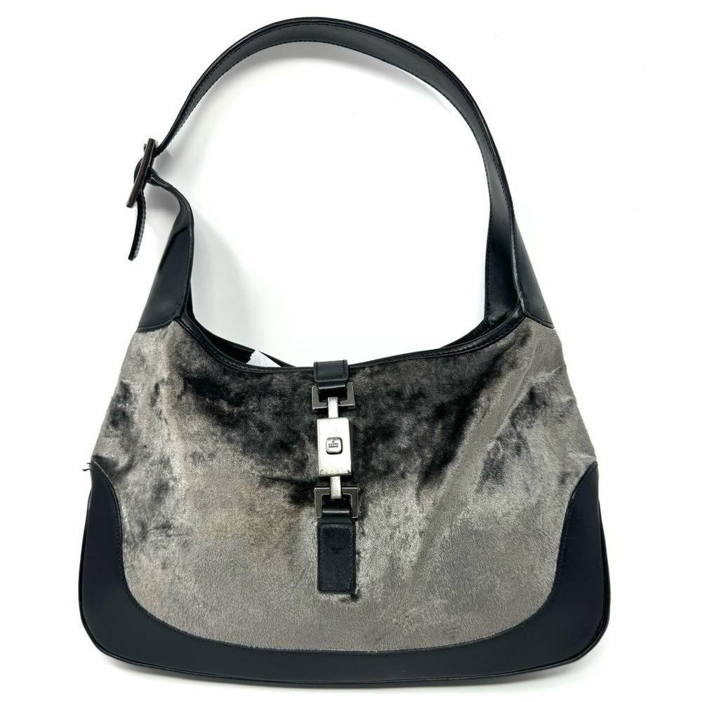 Gucci Tom Ford 1999 Vintage Gray Velvet Runway Jackie Bag